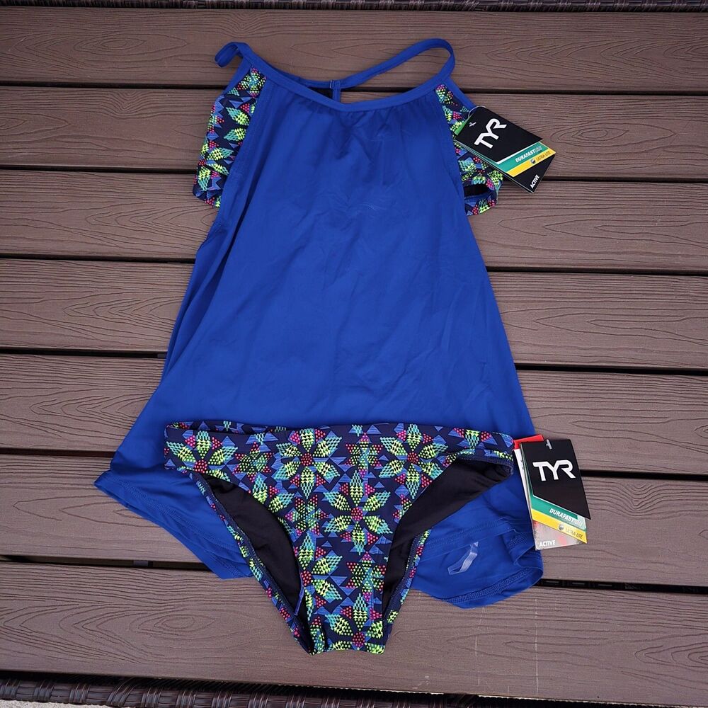 TYR Women's  Durafast Blue Edessa Shea 2 N 1 Tank (M) W/ Lulu Bottom (S) NEW